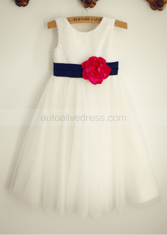 Ivory Sequin Tulle Sparkly Flower Girl Dress